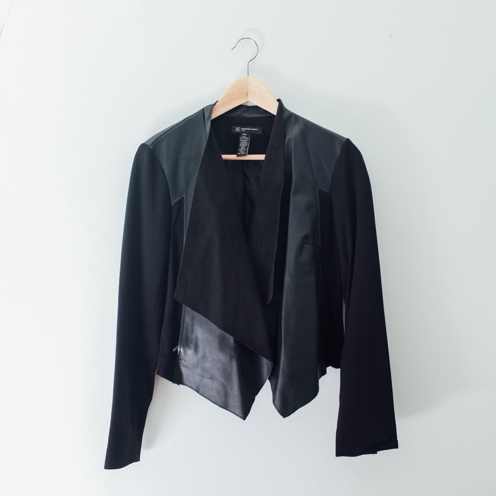 INC Faux leather black jacket w/ cascading lapels